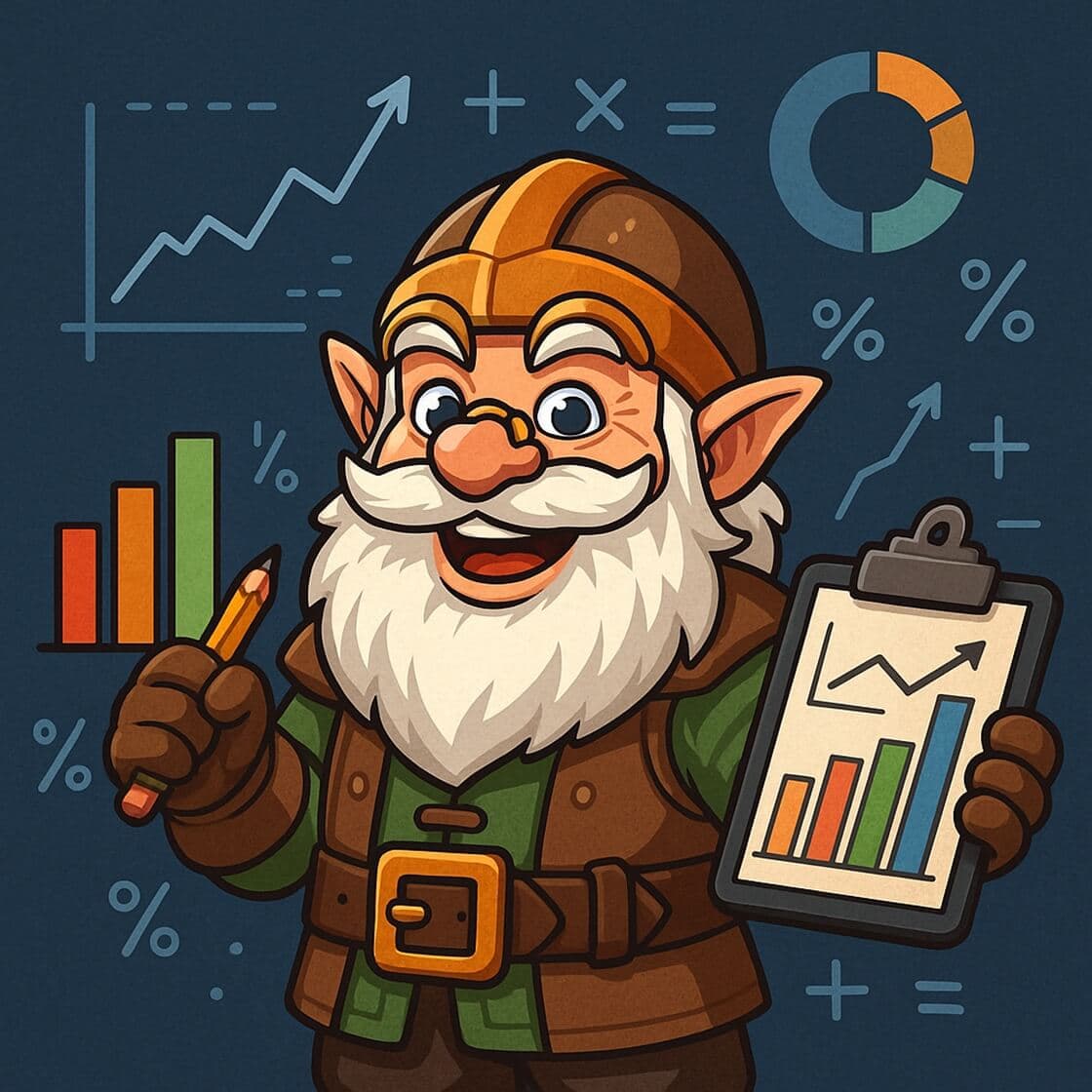 A dwarf surounded by charts